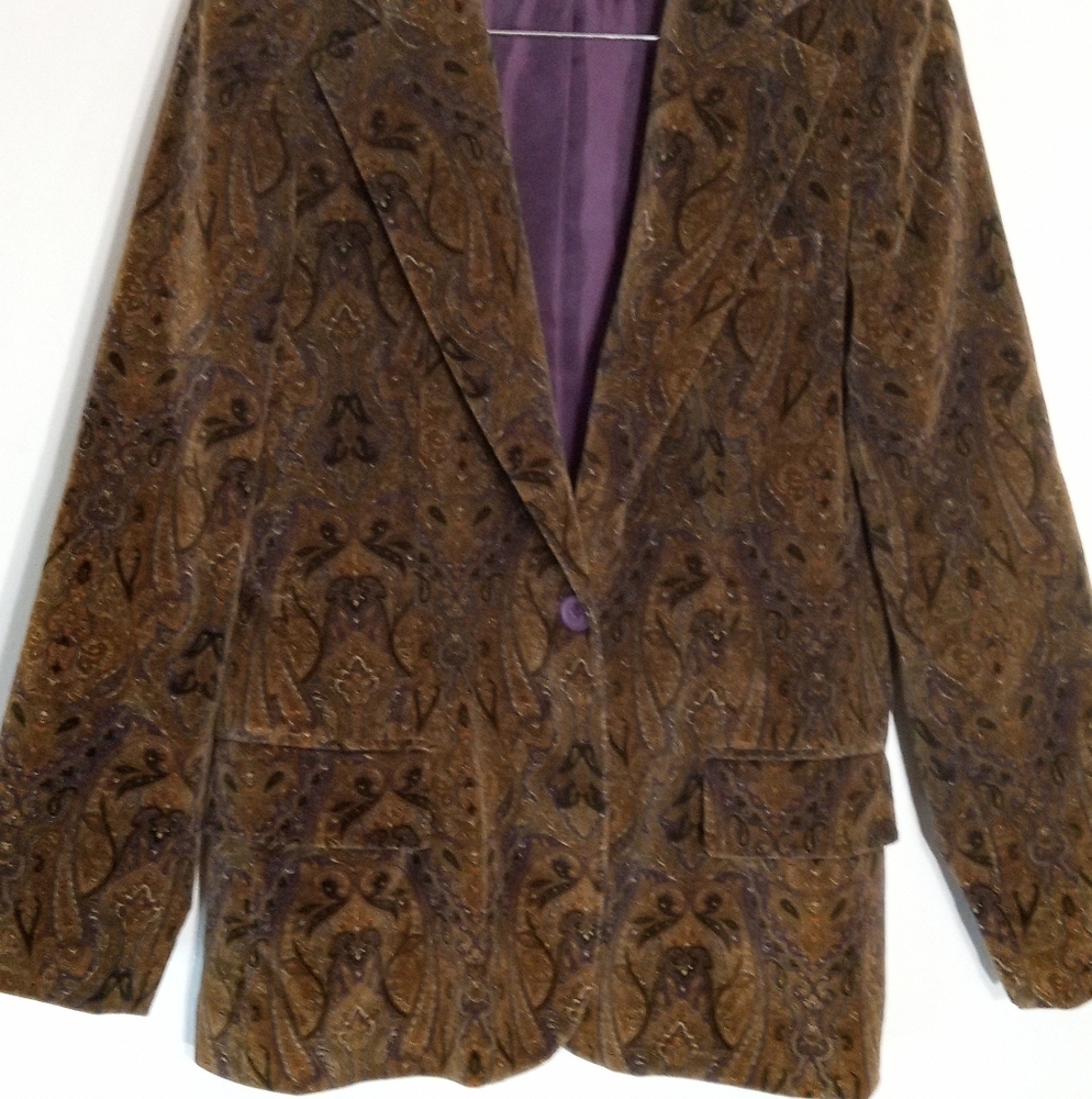 Andrea Vicaro Vintage velvet paisley one button blazer women's size 12 - Picture 2 of 9